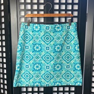 💙 Talbots Turquoise Patterned Skirt Women’s 12P Lined Cotton Stretch Petite 💙